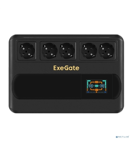 Источник бесперебойного питания ExeGate NEO Smart BU-800.LCD.AVR.5SH 800VA/480W, цветной LCD-дисплей, AVR, 5*Schuko, черный
