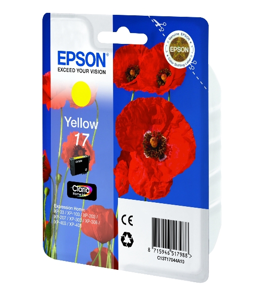 Картридж струйный Epson C13T17044A10 желтый (150 стр.) для Epson XP33/203/303