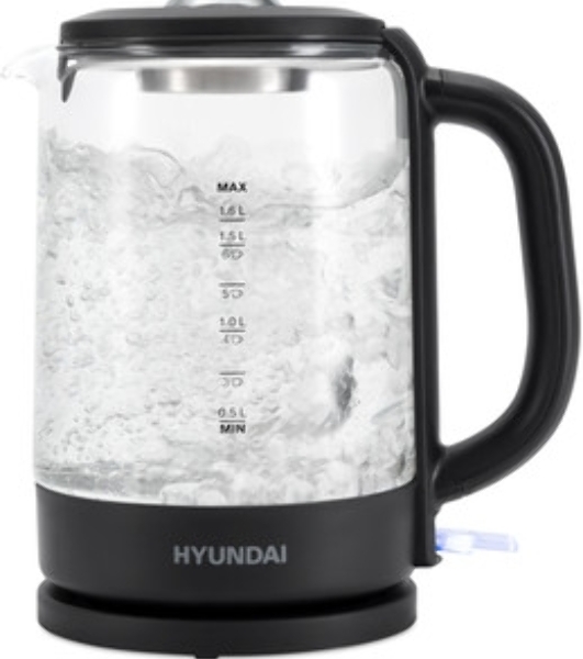 Чайник электрический Hyundai HYK-G4402 1.7 л, 2200 Вт, черный/серебристый корпус: стекло