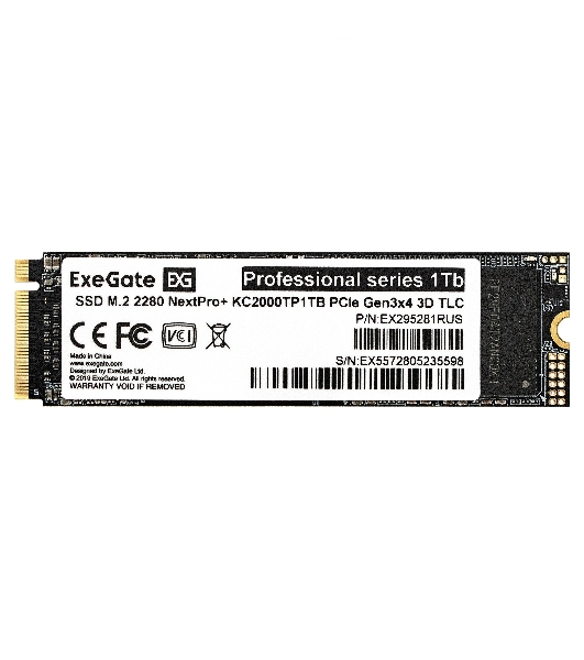 Накопитель SSD EXEGATE NEXTPRO+ KC2000TP1Tb, 1Tb, PCIe 3.0 x4, M.2 2280, NVMe, R/W 1800/1400