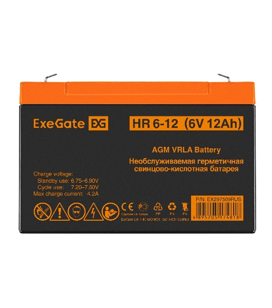 Аккумуляторная батарея ExeGate HR 6-12 (6V 12Ah, клеммы F2)