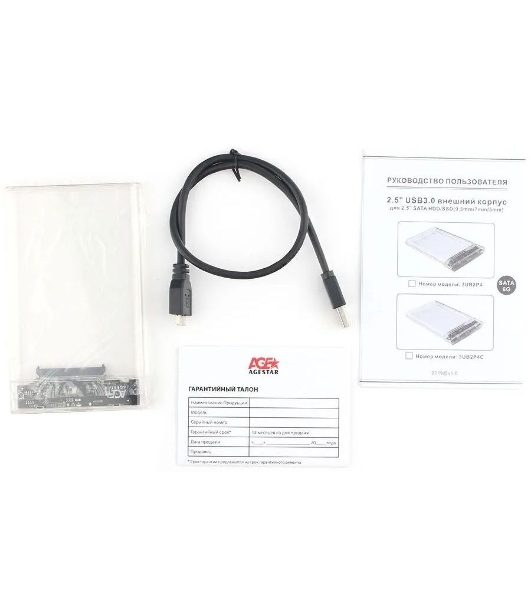 Внешний корпус для HDD/SSD AgeStar 3UB2P4C SATA III пластик прозрачный 2.5'