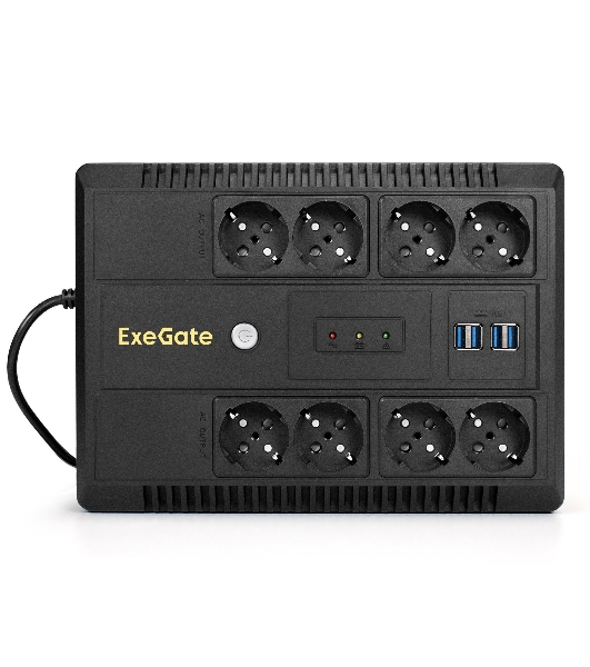Источник бесперебойного питания ExeGate NEO NNB-850.LED.AVR.8SH.CH 850VA/510W, LED, AVR, 8*Schuko, 4*USB-порта для зарядки, черный