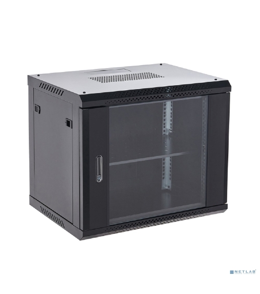 Настенный шкаф Rexant RAL 9005 19' 9U 600×450×501 (ШxГxВ), дверь стекло, металлическая задняя стенка, боковые съемные стенки
