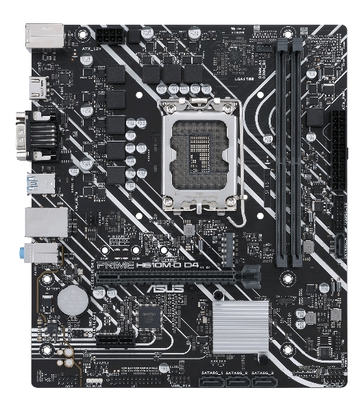 Материнская плата ASUS PRIME H610M-D D4, LGA 1700, Intel H610, 2xDDR4, 4xSATA, 1xM.2, 1xPCIe 4.0 x16, 1xPCI, 1xHDMI, 1xVGA, 1x 1Gb LAN, 2xUSB-A 2.0, 2xUSB-A 3.2 Gen 1, 3x3.5 мм, 7.1, mATX