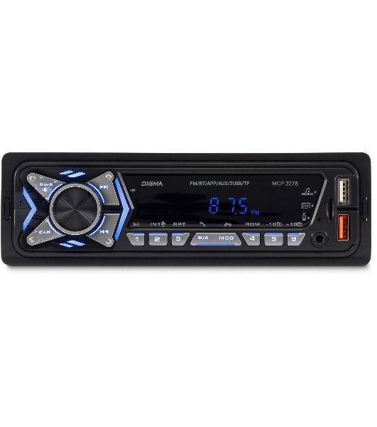 Автомагнитола Digma MCP-227B, 1 DIN, Bluetooth, USB Type-A, AUX, пульт ДУ