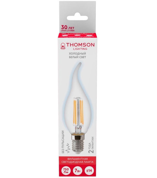 Лампа светодиодная Hiper THOMSON LED FILAMENT TAIL CANDLE 7W 750Lm E14 6500K
