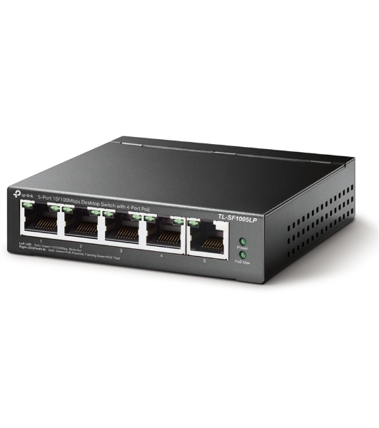 Коммутатор 5-Port 10/100Mbps Unmanaged Switch with 4-Port PoE, meta case, desktop mount, PoE budget 41W.