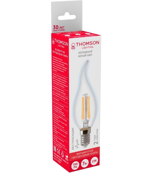 Лампа светодиодная Hiper THOMSON LED FILAMENT TAIL CANDLE 7W 750Lm E14 6500K
