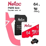 Флеш карта Netac P500 ECO 64Gb MicroSDXC U1/C10 up to 80Mb/s, retail pack with SD Adapter, фото5
