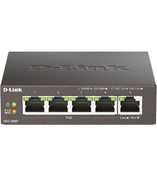 Коммутатор D-Link DGS-1005P/B3A, 5×1 Гбит/с, неуправляемый
