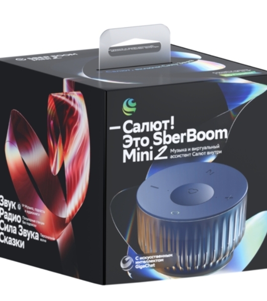 Умная колонка SBER Boom Mini 2, 5Вт, компактная, 1 динамик, GigaChat, Magnetic Sound, Мультирум, Детектор шума, Wi-Fi, Bluetooth 5.0, Салют, синий