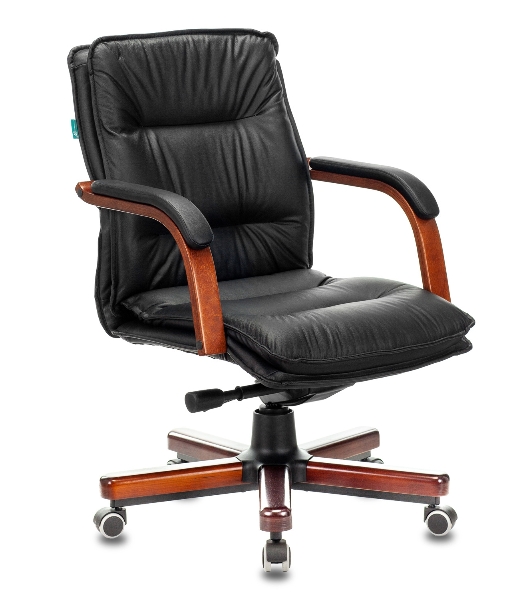 Кресло руководителя Бюрократ T-9927WALNUT-LOW/BL черный, кожа, низкая спинка, крестовина дерево