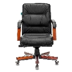 Кресло руководителя Бюрократ T-9927WALNUT-LOW/BL черный, кожа, низкая спинка, крестовина дерево, фото7