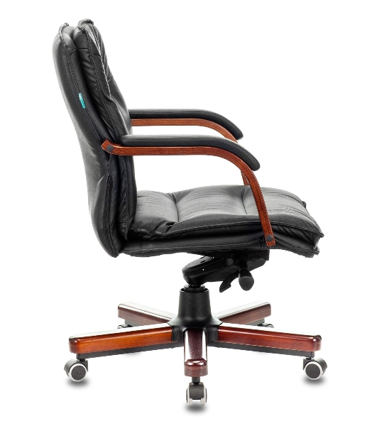 Кресло руководителя Бюрократ T-9927WALNUT-LOW/BL черный, кожа, низкая спинка, крестовина дерево