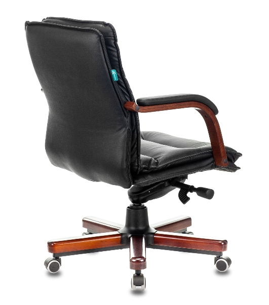 Кресло руководителя Бюрократ T-9927WALNUT-LOW/BL черный, кожа, низкая спинка, крестовина дерево