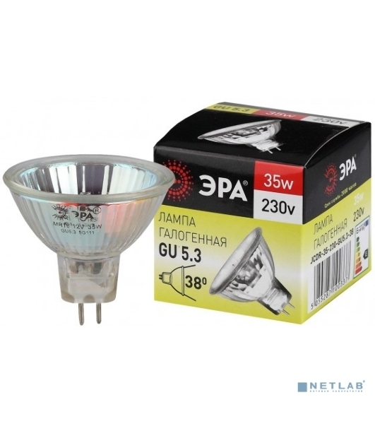 Лампа галогенная ЭРА GU5.3-JCDR (MR16) -35W-230V-Cl(10/200/6000)