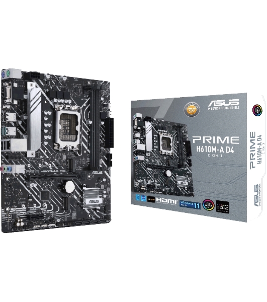 Материнская плата ASUS PRIME H610M-A D4-CSM, LGA 1700, Intel H610, 2xDDR4, 4xSATA, 2xM.2, 1xPCIe 4.0 x16, 1xPCIe x1, 1xDP, 1xD-Sub, 1xHDMI, 1x 1Gb LAN, 4xUSB-A 2.0, 2xUSB-A 3.2 Gen 1, 7.1, mATX