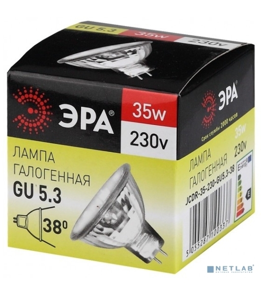 Лампа галогенная ЭРА GU5.3-JCDR (MR16) -35W-230V-Cl(10/200/6000)