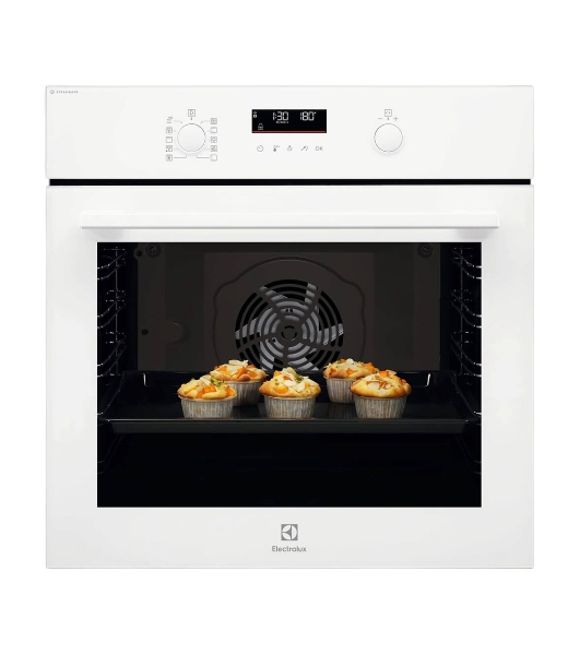 Духовой шкаф электрический Electrolux EOD6F77WV с конвекцией, приготовление на пару, объем 72 л, утапливаемые переключатели, 9 режимов,очистка каталитическая, 3 стекла в дверце, направляющие проволочные + телескопические (1 уровень), термощуп