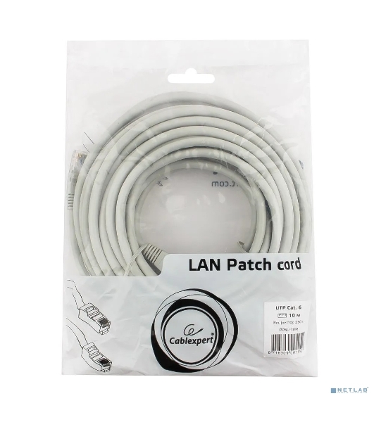 Патч-корд UTP Cablexpert PP6U-10M cat.6, 10м, литой, многожильный, серый