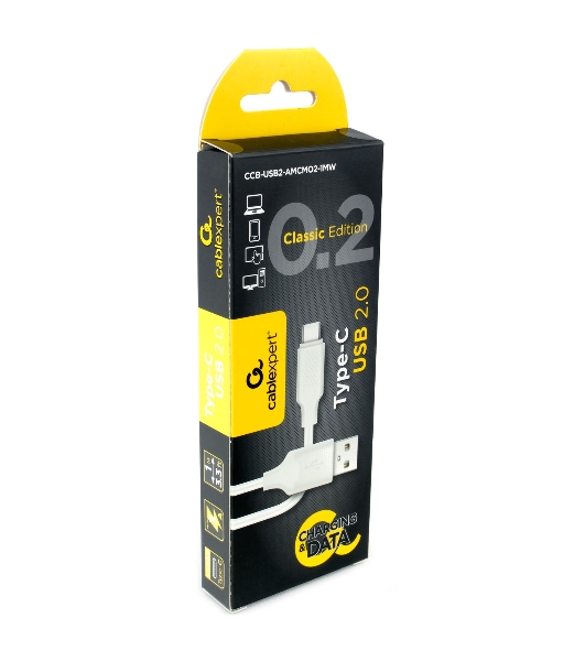Кабель USB2.0 Cablexpert CCB-USB2-AMCMO2-1MW, AM/Type-C, издание Classic 0.2, длина 1м, белый, блистер