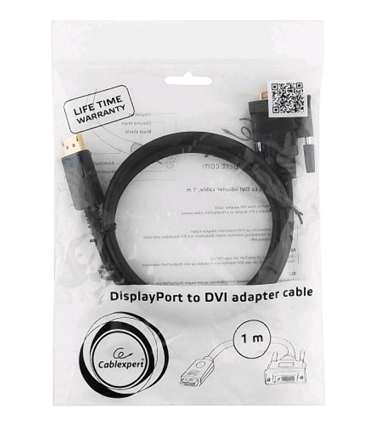 Кабель DisplayPort-DVI Gembird/Cablexpert 1м, 20M/19M, черный, экран, пакет