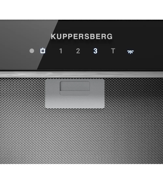 Встраиваемая вытяжка Kuppersberg, 52 см, мощность рециркуляции 650 м3/ч, мощность отвода 1300 м3/ч, сенсорное управление, таймер, турборежим, угольный фильтр KF-ES (доп. Опция), уровень шума 46 дБ, черный