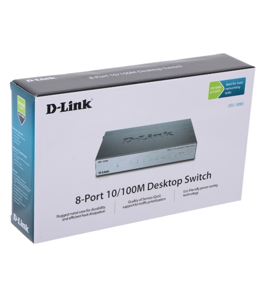 Коммутатор D-Link DES-1008D/(K2A/K3A)RU/J1A/J2A/L2A/L2B, 8×100 Мбит/с, неуправляемый