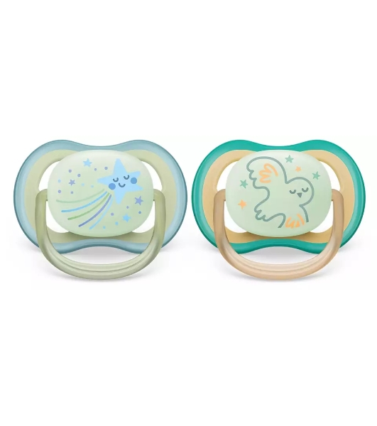 Пустышка Philips Avent ultra air, ночная, звезда/сова, 0-6 мес., 2 шт.