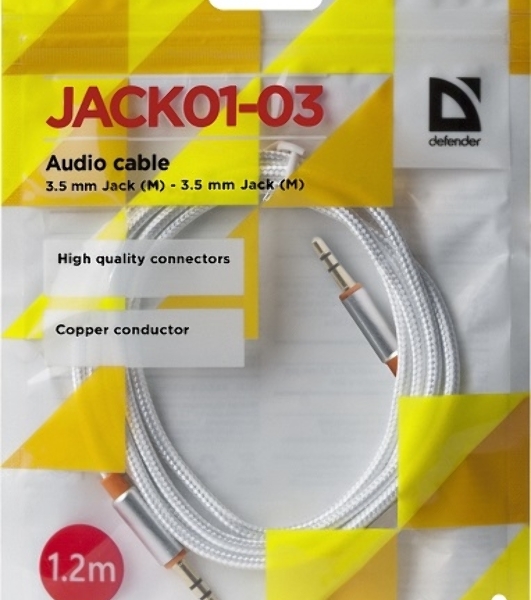 Кабель аудио Defender 3.5мм 1.2M Jack M- Jack M белый