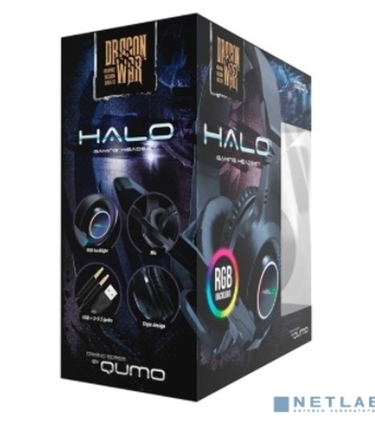 Гарнитура QUMO Halo чёрный, проводная, 3.5 мм, подсветка