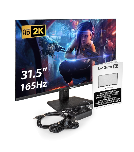 Монитор 31.5' ExeGate Combat EG3207T IPS 2560x1440, 165 Гц, 1 мс, 16:9, 300 кд/м², 2xHDMI 2.0, DP 1.4, USB, 3.5 Jack, динамики (2x3 Вт), FreeSync, Flicker-free, Low Blue Light, VESA 75x75, черный