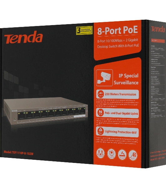 Коммутатор Tenda TEF1110P-8-102W 8PORT 100M 8POE
