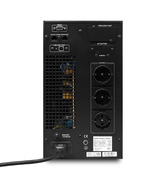 Источник бесперебойного питания PowerMan Online 2000VA черный (Online-Double conversion/LCD Display/USB/Software/RJ11/45,RS-232)