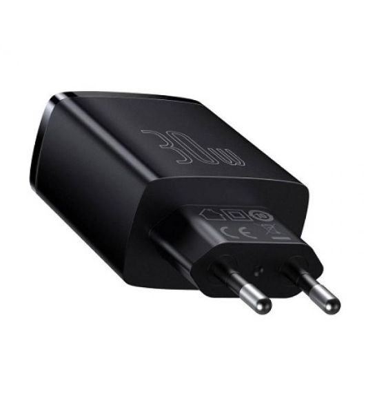 Сетевое зарядное устройство BASEUS Compact Quick Charger, два порта USB, один порт Type-C, 30W, 5V, 3.0A, черный