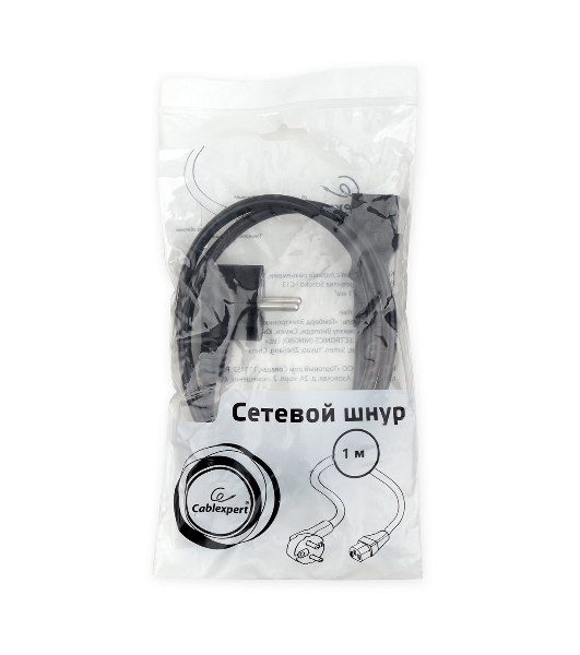 Кабель питания Cablexpert PC-186-1-1M, 1м, Schuko- C13, 3x1кв.мм, черный, с заземлением, пакет