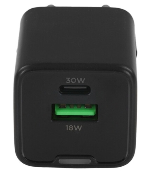 Зарядное устройство Cablexpert MP3A-PC-64, 30Вт GaN, 3А, QC4.0/PD, 1xUSB, 1xType-C, черный, пакет