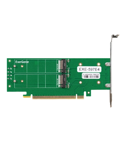 Переходник ExeGate EXE-597E4 (4 x M.2 M key -> PCI-E x16 v3.0, для установки четырех SSD M.2 2230/2242/2260/2280/22110 M key NGFF в слот PCI-E, материнская плата должна быть c функции Bifurcation PCI-E)