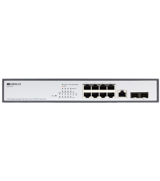 Коммутатор Managed L2 Switch 8x1000Base-T PoE, 2x1000Base-X SFP, PoE Budget 135W, RJ45 Console, 19' w/brackets