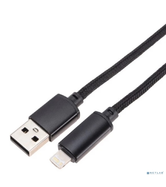 Кабель Rexant USB-A - Lightning для Apple, 2,4А, 1м, в черной нейлоновой оплетке, c LED дисплеем