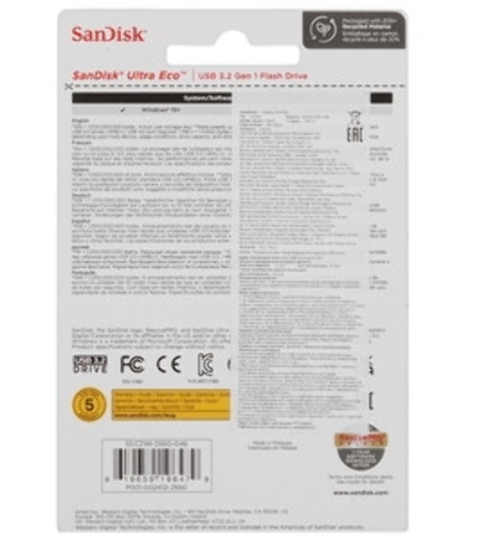 Флешка USB 256 Gb SanDisk CZ96 Ultra Eco, USB 3.2 зеленый