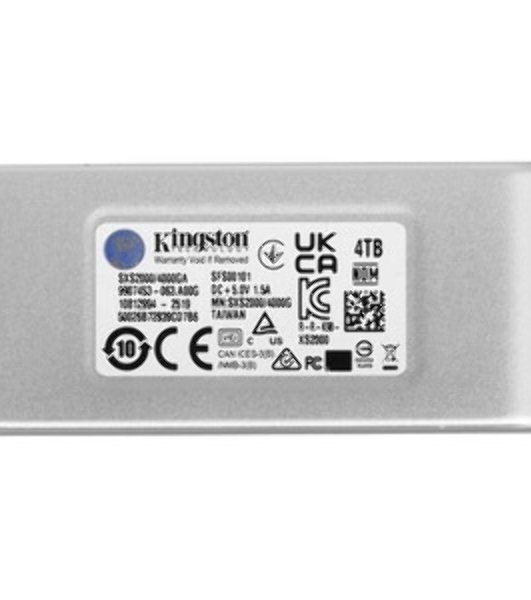 Внешний SSD Kingston XS2000, 4TB, USB 3.2 Gen 2x2 Type-C, R/W 2000/2000, серебристый