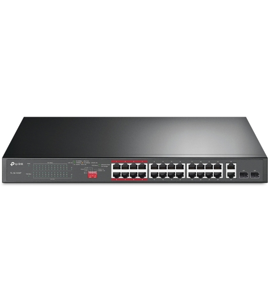 Коммутатор 24-port 10/100Mbps Unmanaged PoE+ Switch with 2 combo RJ-45/SFP uplink ports, metal case, rack mount, 24 802.3af/at compliant PoE+ ports, 2 gigabit combo RJ-45/SFP uplink ports, DIP switches for Extend mode, Isolation mode and Priority mode, up to 25