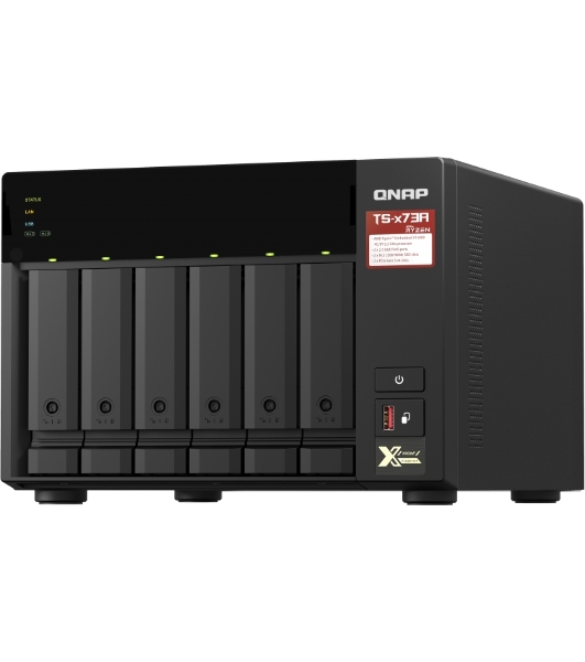 Сетевое хранилище без дисков SMB QNAP TS-673A-8G NAS, 6 trays 3,5'/2,5', 2x2,5 GbE BASE-T, 2 x M.2 NVMe 2280 slots, quad-core AMD Ryzen V1500B 2,2 GHz, 8 Gb SO-DIMM DDR4 (1 x 8 Gb) up to 64Gb (2x32 Gb)
