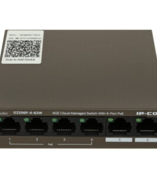 Коммутатор сетевой IP-COM G2206P-4-63W 4x10Base-T/100Base-TX/1000Base-T 2x1000Base-T PoE порты 4 Количество портов PoE+ 4 G2206P-4-63W