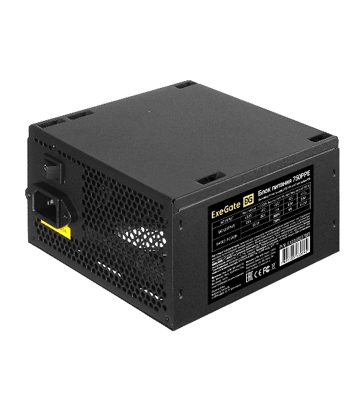 Блок питания ExeGate 750PPE, 750W, (ATX, APFC, PC, КПД 80% (80 PLUS), 12cm fan, 24pin, 2x(4+4)pin, 4xPCI-E, 6xSATA, 3xIDE, черный, кабель 220V в комплекте 1,8м)