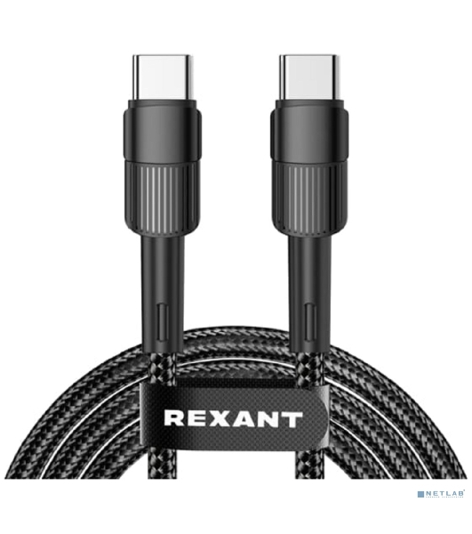 Кабель Rexant Type-C – Type-C, 3A, 60Вт, 1м, в черной нейлоновой оплетке