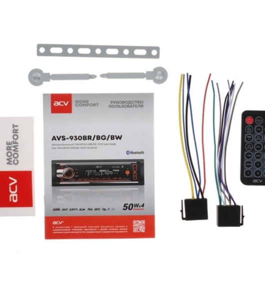 Автомагнитола ACV AVS-930BR, 1 DIN, Bluetooth, USB Type-A, AUX, пульт ДУ