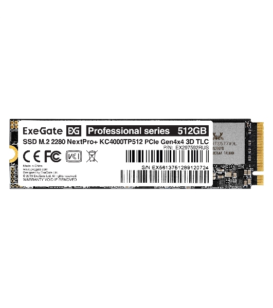 Накопитель SSD ExeGate NextPro+ KC4000TP512, 512Gb, M.2 2280, PCIe 4.0 x4, NVMe, R/W 5000/3600